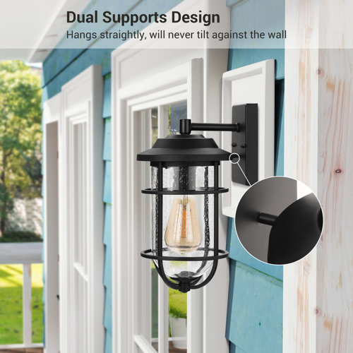 Beachcrest Home Wimborne Black 13" H Seeded Glass Outdoor Wall Light